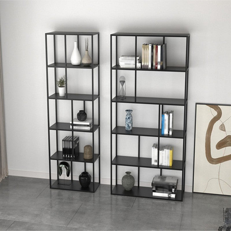 4-Shelf Black Etagere Bücherregal zeitgenössischer offener Eisenrahmen und Regal