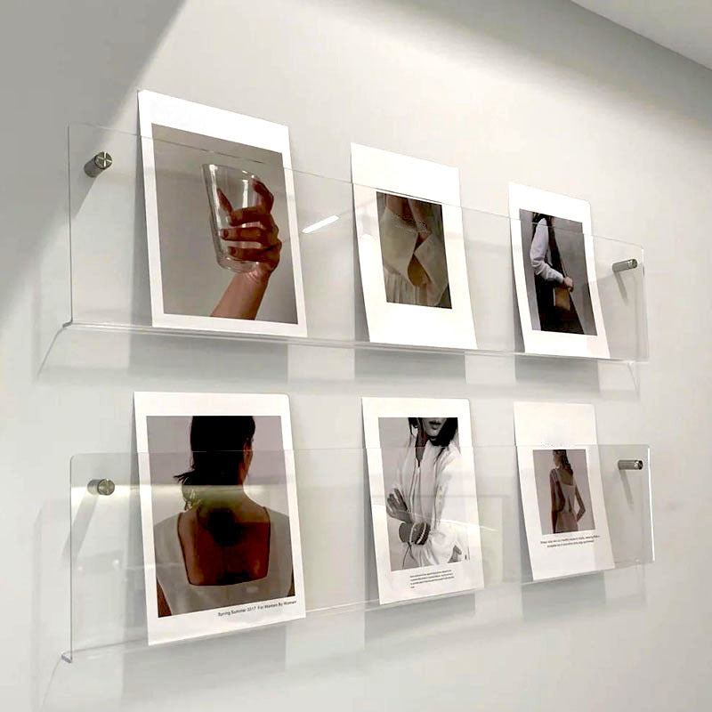 Contemporary Floating Clear Bookshelf Acrylic Closed Back Shelf for Home Office(Set of 2)