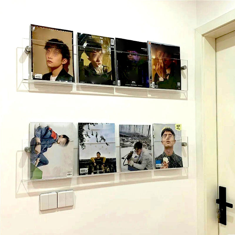 Contemporary Floating Clear Bookshelf Acrylic Closed Back Shelf for Home Office(Set of 2)