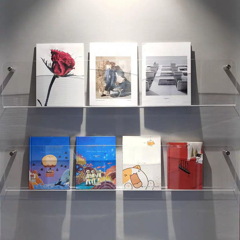 Contemporary Floating Clear Bookshelf Acrylic Closed Back Shelf for Home Office(Set of 2)