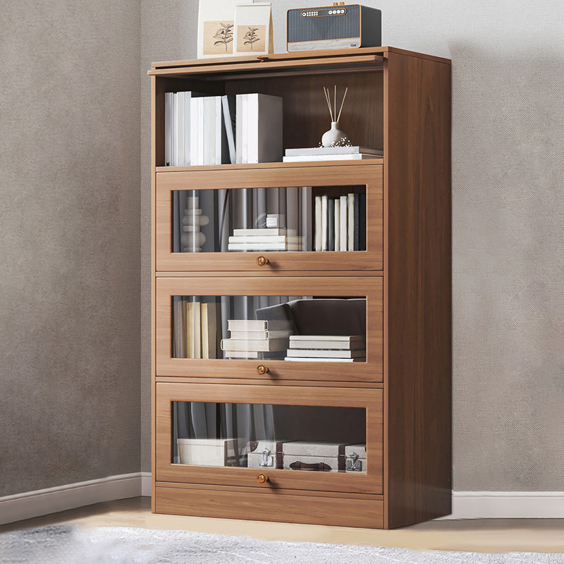 Contemporary Barrister Brown Bookshelf Engineered Wood Closed Back Shelf with Door