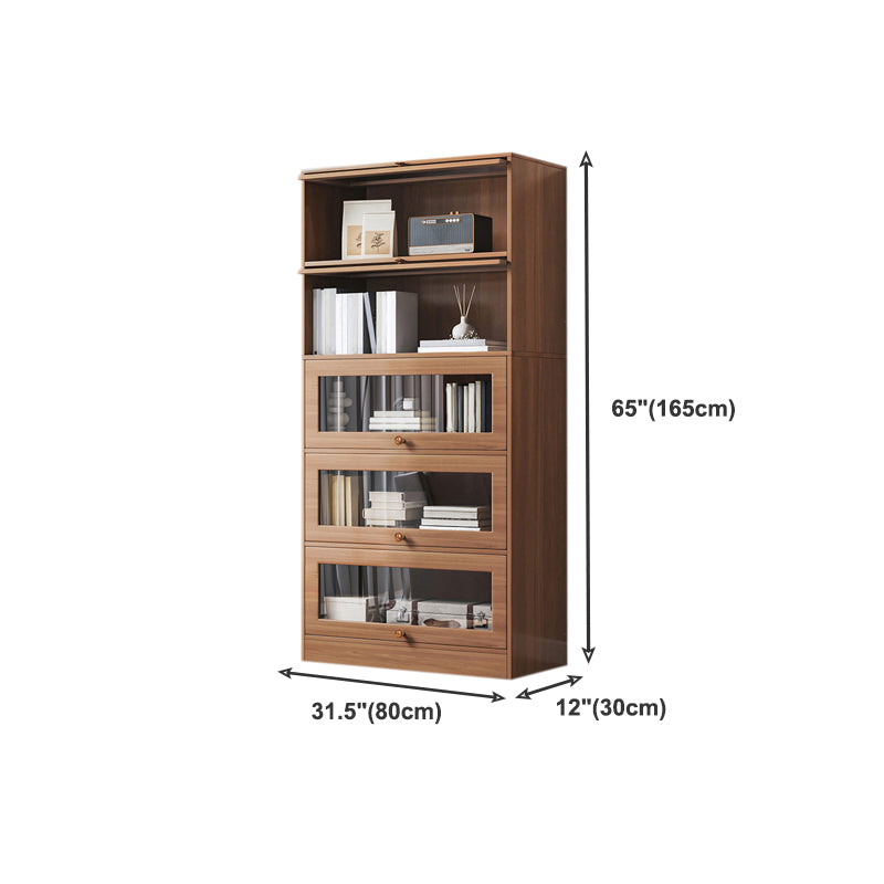 Contemporary Barrister Brown Bookshelf Engineered Wood Closed Back Shelf with Door