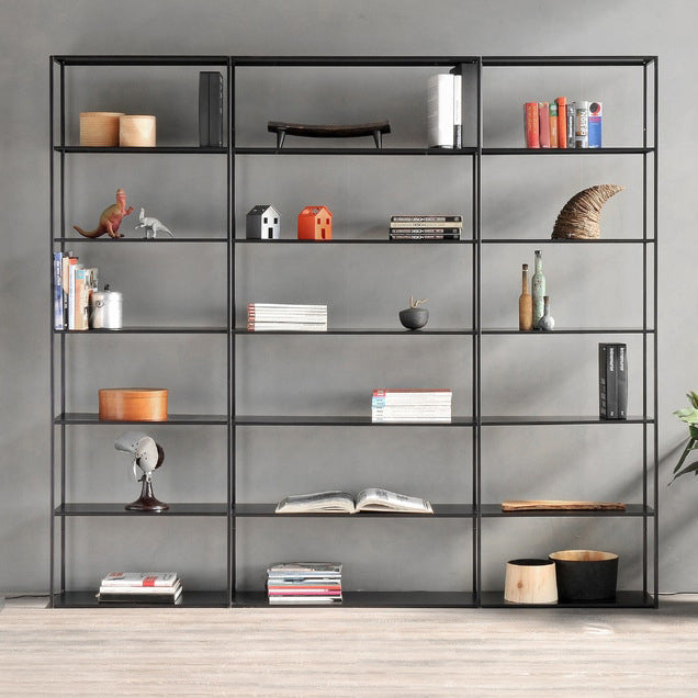 Industrial Style Bookshelf in Black Iron Shelf for Study Room Office with 5 Open Shelves