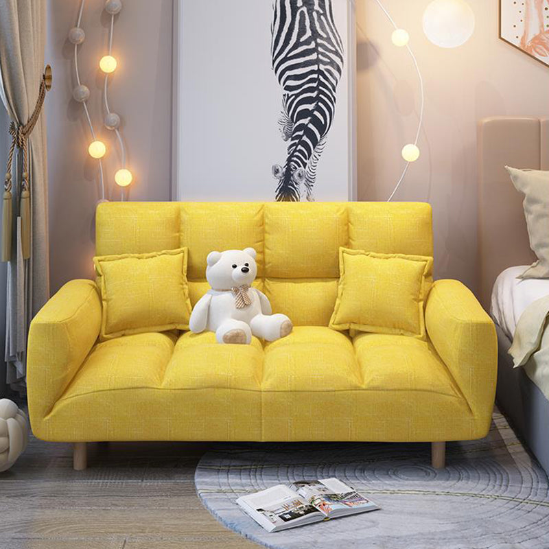 Modern Fabric Square Arm Sofa Standard Biscuit Back 4 Wood Legs Sofa