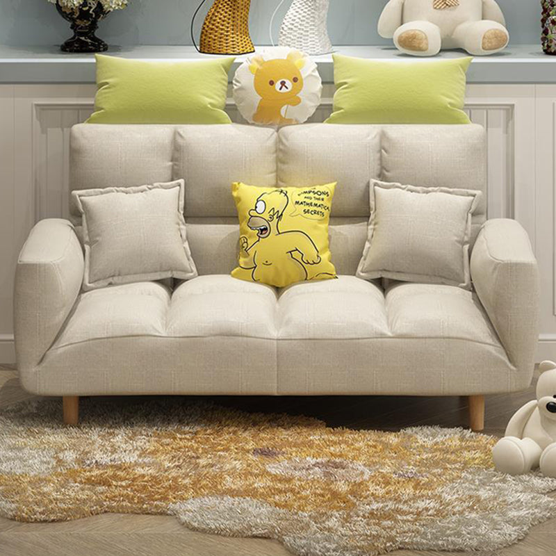 Modern Fabric Square Arm Sofa Standard Biscuit Back 4 Wood Legs Sofa