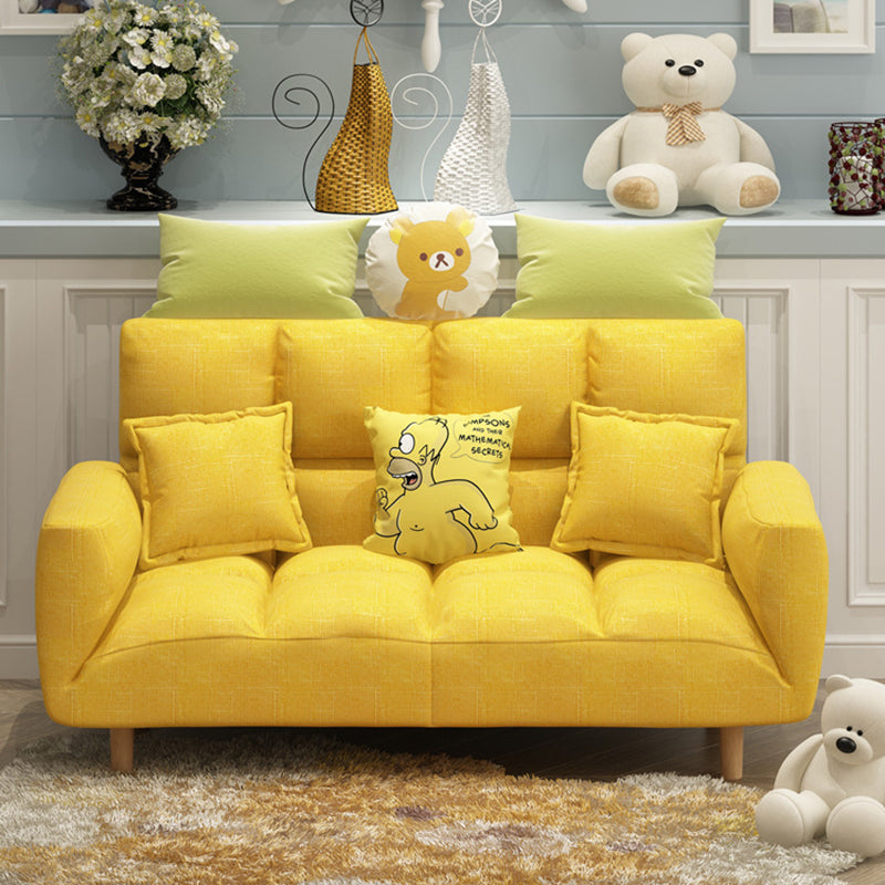 Modern Fabric Square Arm Sofa Standard Biscuit Back 4 Wood Legs Sofa