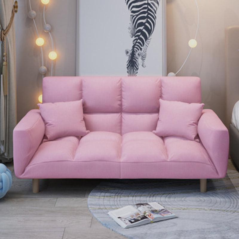 Modern Fabric Square Arm Sofa Standard Biscuit Back 4 Wood Legs Sofa