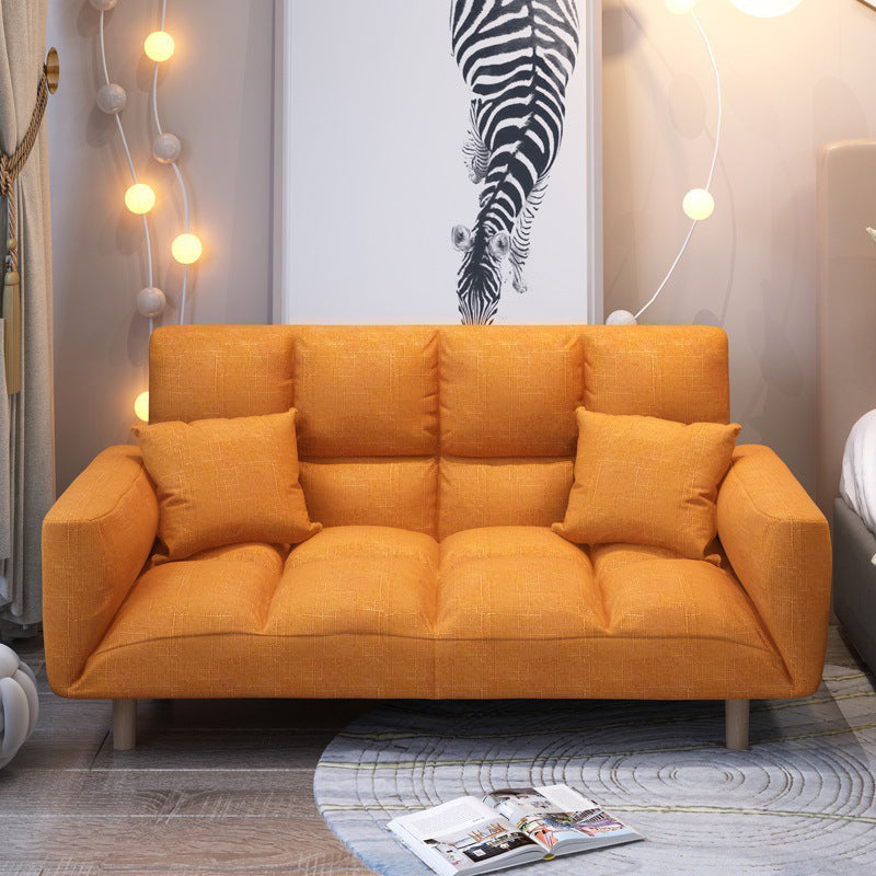 Modern Fabric Square Arm Sofa Standard Biscuit Back 4 Wood Legs Sofa