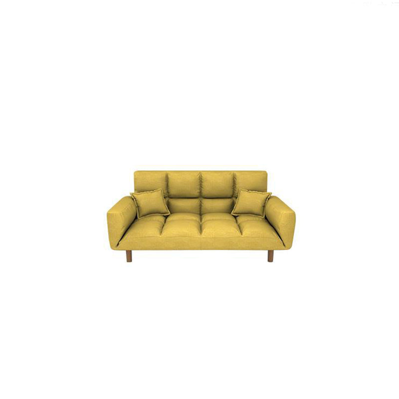 Modern Fabric Square Arm Sofa Standard Biscuit Back 4 Wood Legs Sofa