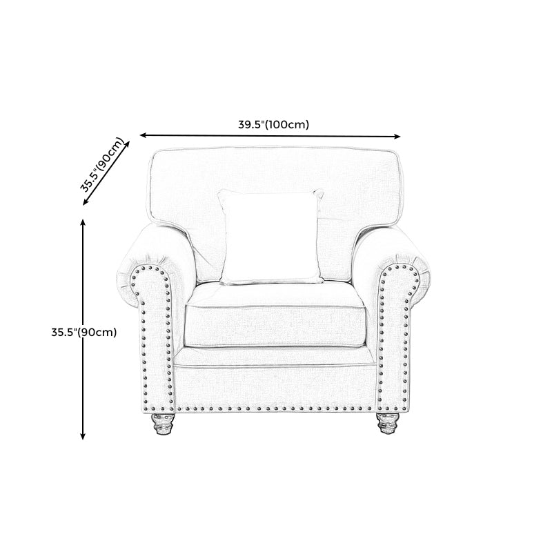 21.65"D Country Linen/Faux Leather Rolled Arm Sofa with Nailed