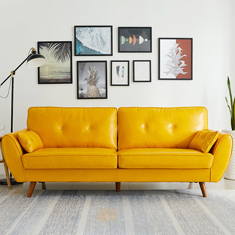 Contemporary Faux Leather Sofa Flared Arm Button-tufted Loose Back Sofa for Living Room