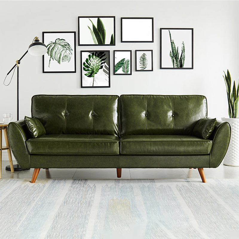 Contemporary Faux Leather Sofa Flared Arm Button-tufted Loose Back Sofa for Living Room