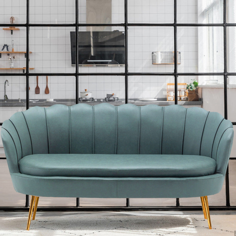 30.7"H Scandinavian Velvet/ Faux Leather Armless Curved Loveseat Sofa