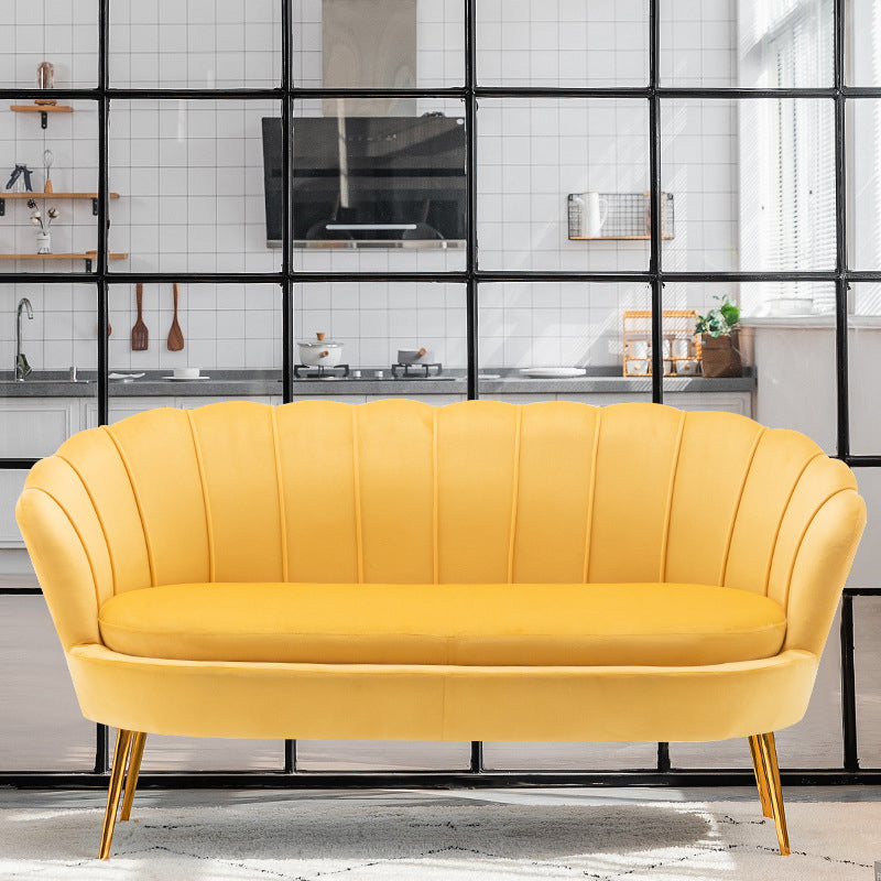 30.7"H Scandinavian Velvet/ Faux Leather Armless Curved Loveseat Sofa