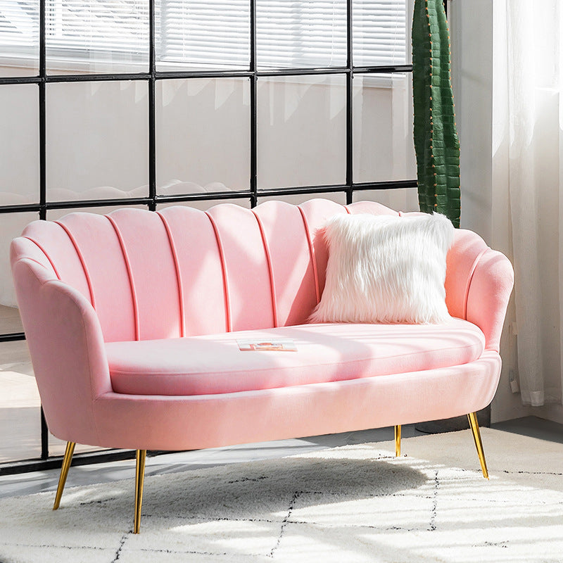 30.7"H Scandinavian Velvet/ Faux Leather Armless Curved Loveseat Sofa