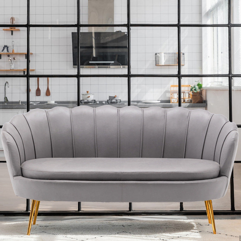 30.7"H Scandinavian Velvet/ Faux Leather Armless Curved Loveseat Sofa
