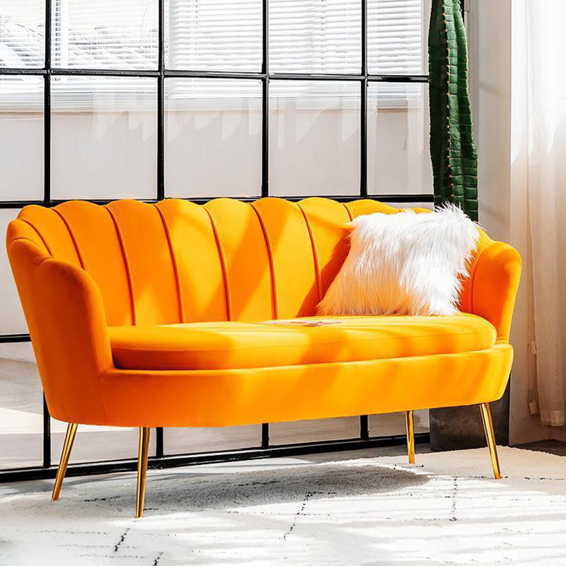 30.7"H Scandinavian Velvet/ Faux Leather Armless Curved Loveseat Sofa