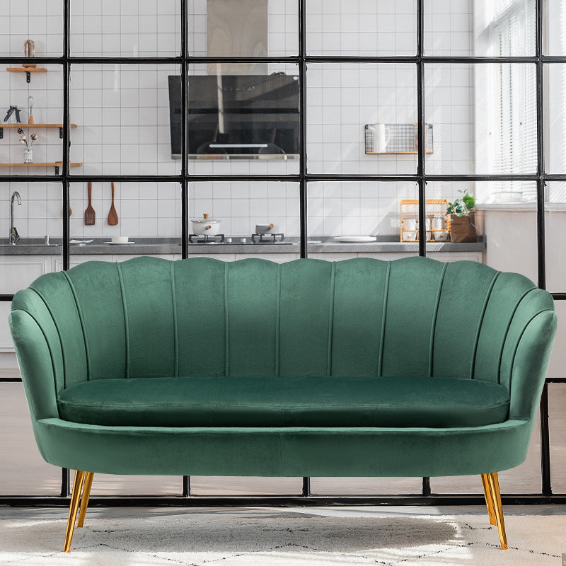 30.7"H Scandinavian Velvet/ Faux Leather Armless Curved Loveseat Sofa