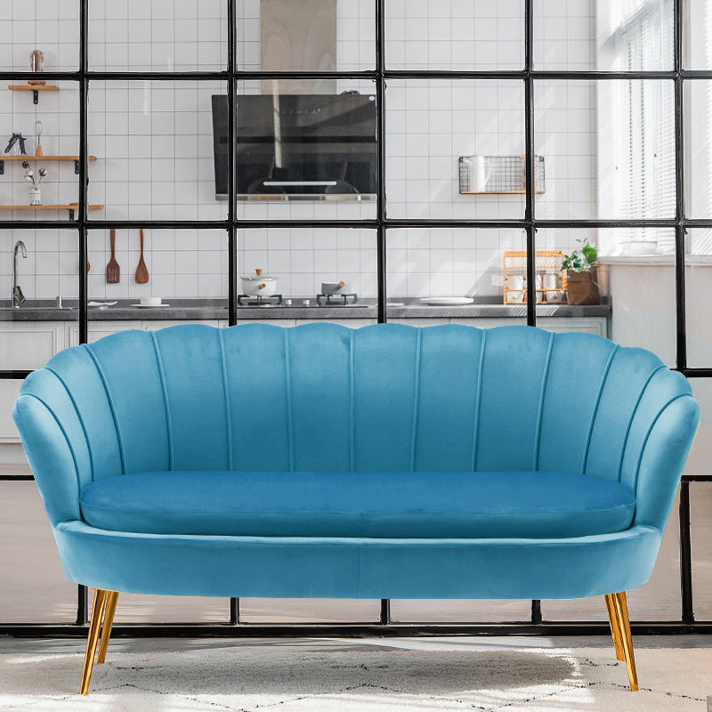30.7"H Scandinavian Velvet/ Faux Leather Armless Curved Loveseat Sofa