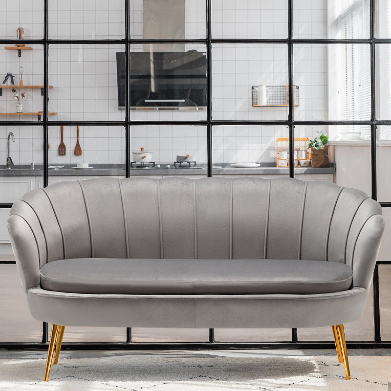 30.7"H Scandinavian Velvet/ Faux Leather Armless Curved Loveseat Sofa