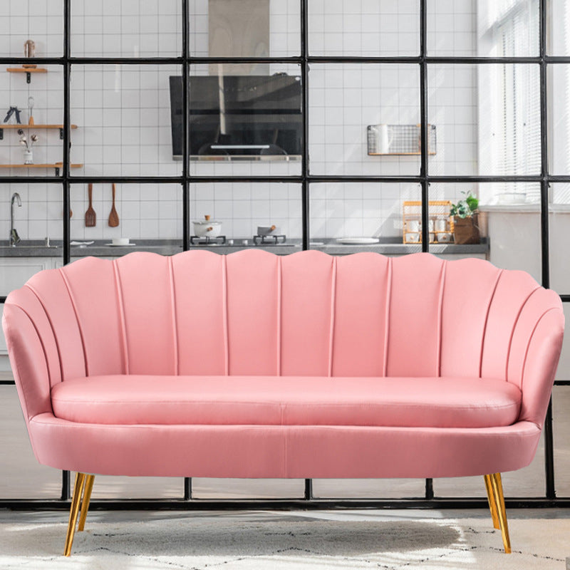 30.7"H Scandinavian Velvet/ Faux Leather Armless Curved Loveseat Sofa