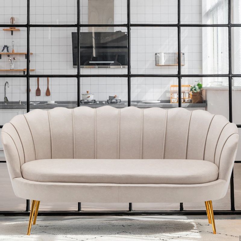 30.7"H Scandinavian Velvet/ Faux Leather Armless Curved Loveseat Sofa