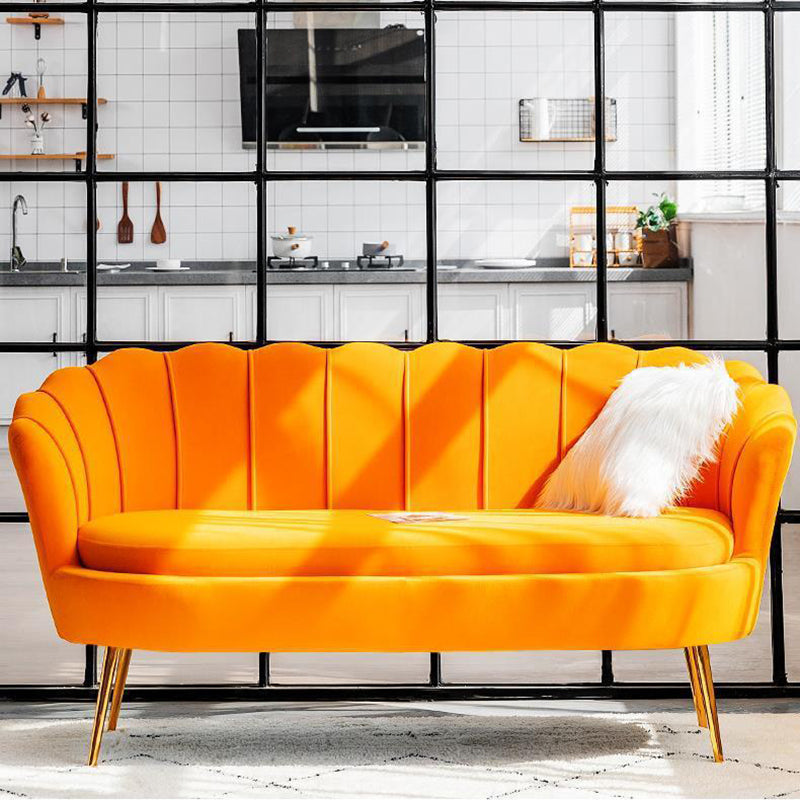 30.7"H Scandinavian Velvet/ Faux Leather Armless Curved Loveseat Sofa