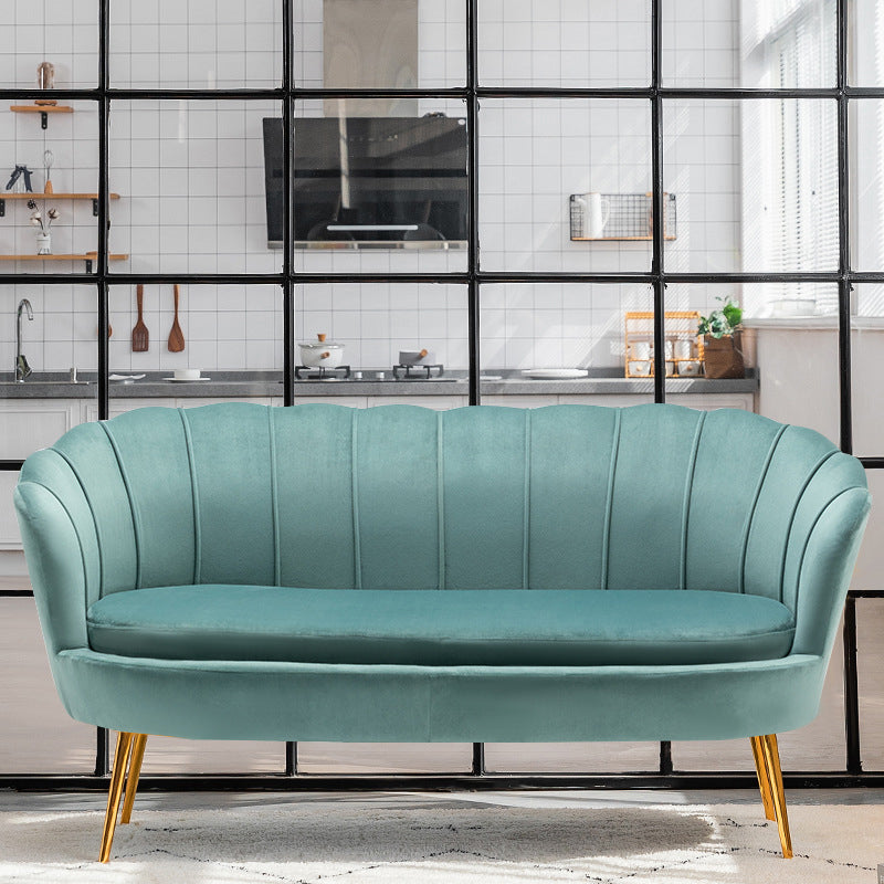 30.7"H Scandinavian Velvet/ Faux Leather Armless Curved Loveseat Sofa