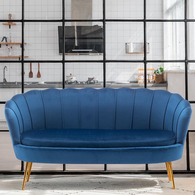 30.7"H Scandinavian Velvet/ Faux Leather Armless Curved Loveseat Sofa