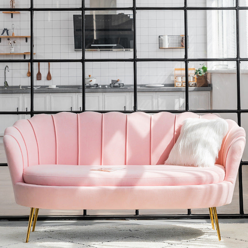 30.7"H Scandinavian Velvet/ Faux Leather Armless Curved Loveseat Sofa