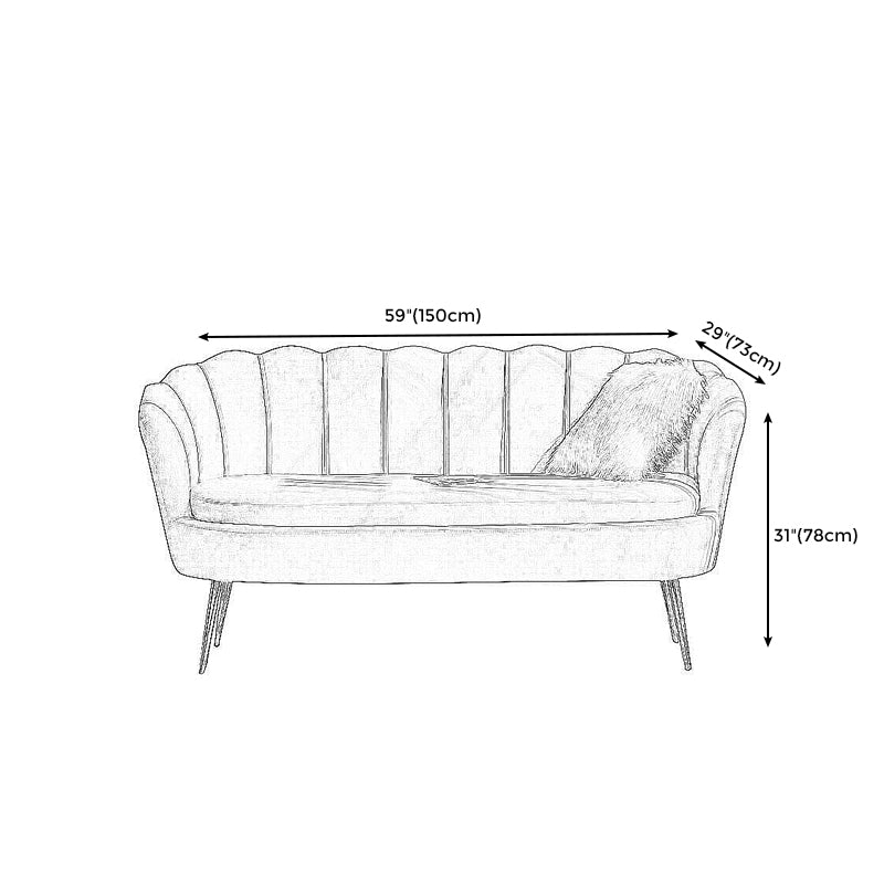 30.7"H Scandinavian Velvet/ Faux Leather Armless Curved Loveseat Sofa