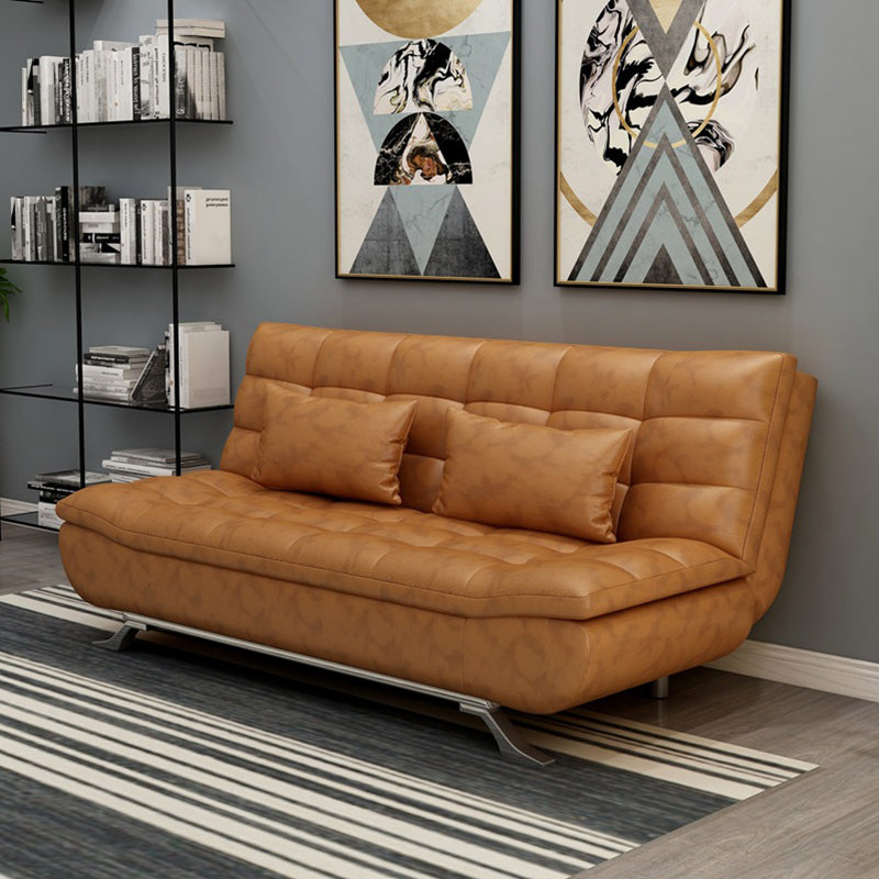 Armless 38"High Faux Leather Convertible Biscuit Back Sofa. Living Room