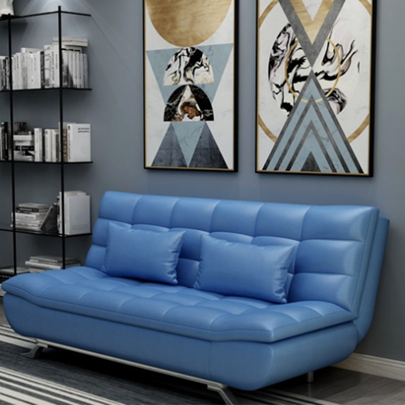 Armless 38"High Faux Leather Convertible Biscuit Back Sofa. Living Room