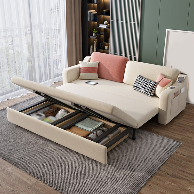 Convertible Sofa Bed with Storage Velvet Sloped Arm Futon Sofa Bed