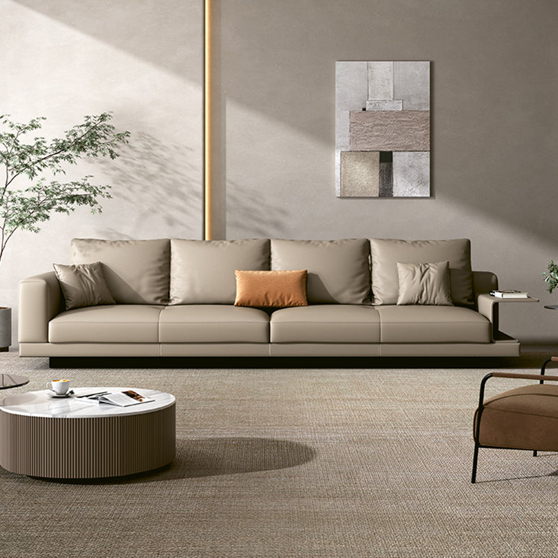 Contemporary Genuine Leather Square Arm Standard Sofa with Bolster Pillows