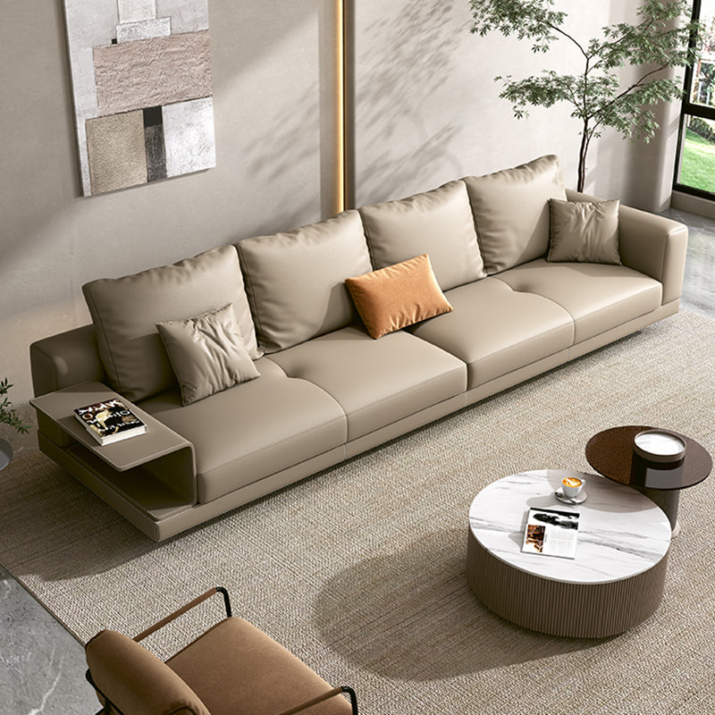 Contemporary Genuine Leather Square Arm Standard Sofa with Bolster Pillows