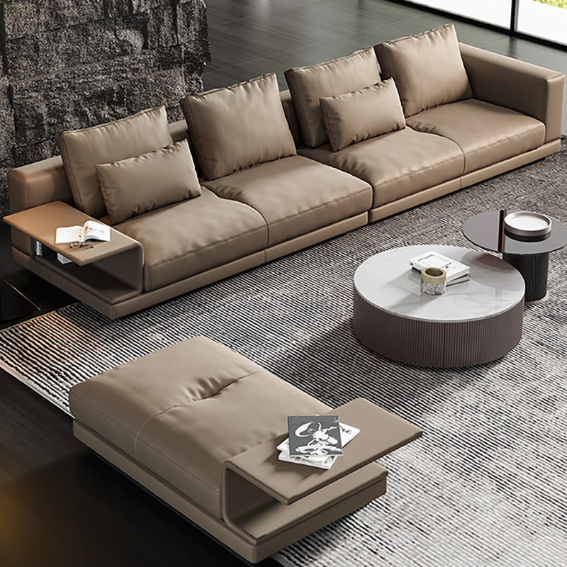 Contemporary Genuine Leather Square Arm Standard Sofa with Bolster Pillows