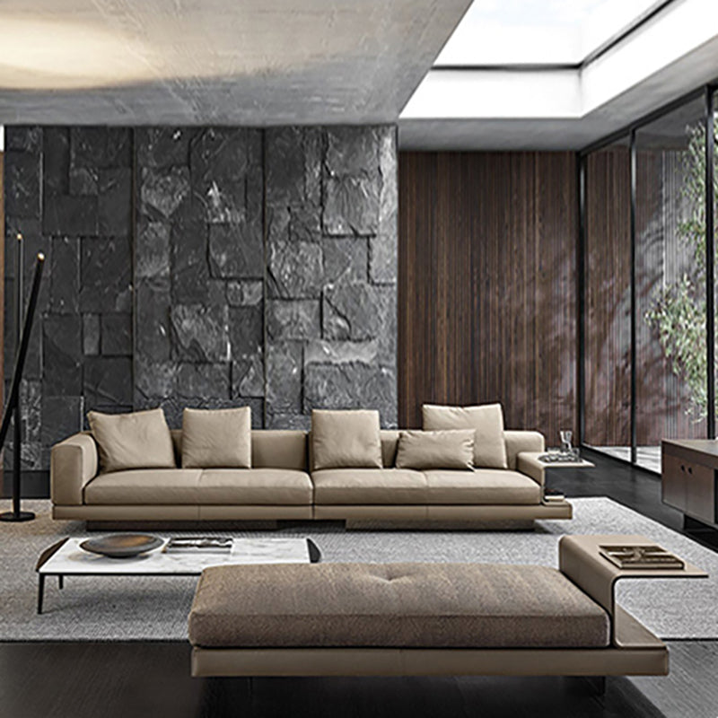 Contemporary Genuine Leather Square Arm Standard Sofa with Bolster Pillows