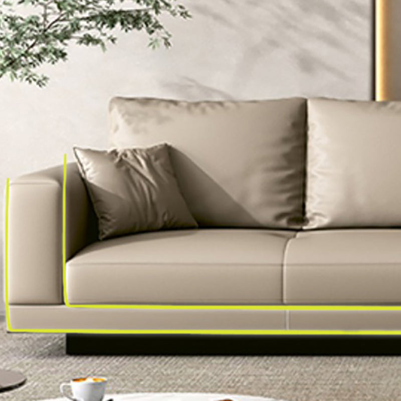 Contemporary Genuine Leather Square Arm Standard Sofa with Bolster Pillows