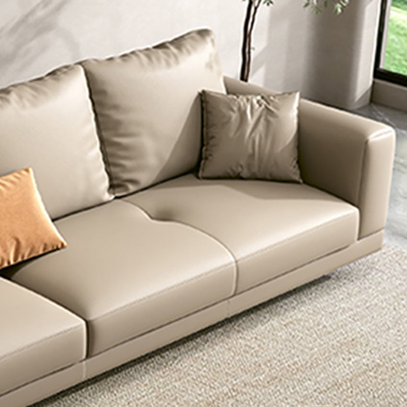 Contemporary Genuine Leather Square Arm Standard Sofa with Bolster Pillows