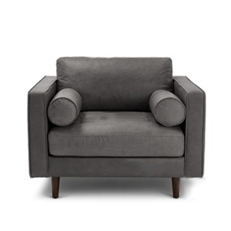 Faux Leather Modern Sofa 37.7"W Square Arm Sofa with 2 Pillows for Living Room