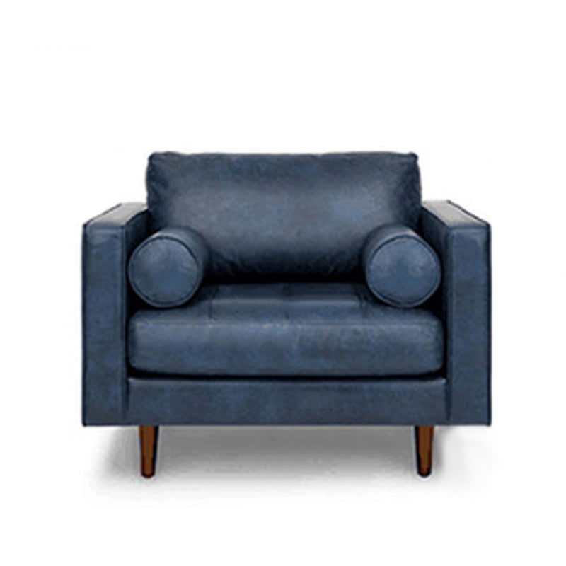 Faux Leather Modern Sofa 37.7"W Square Arm Sofa with 2 Pillows for Living Room