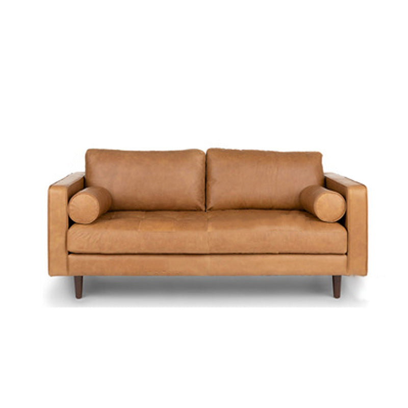 Faux Leather Modern Sofa 37.7"W Square Arm Sofa with 2 Pillows for Living Room