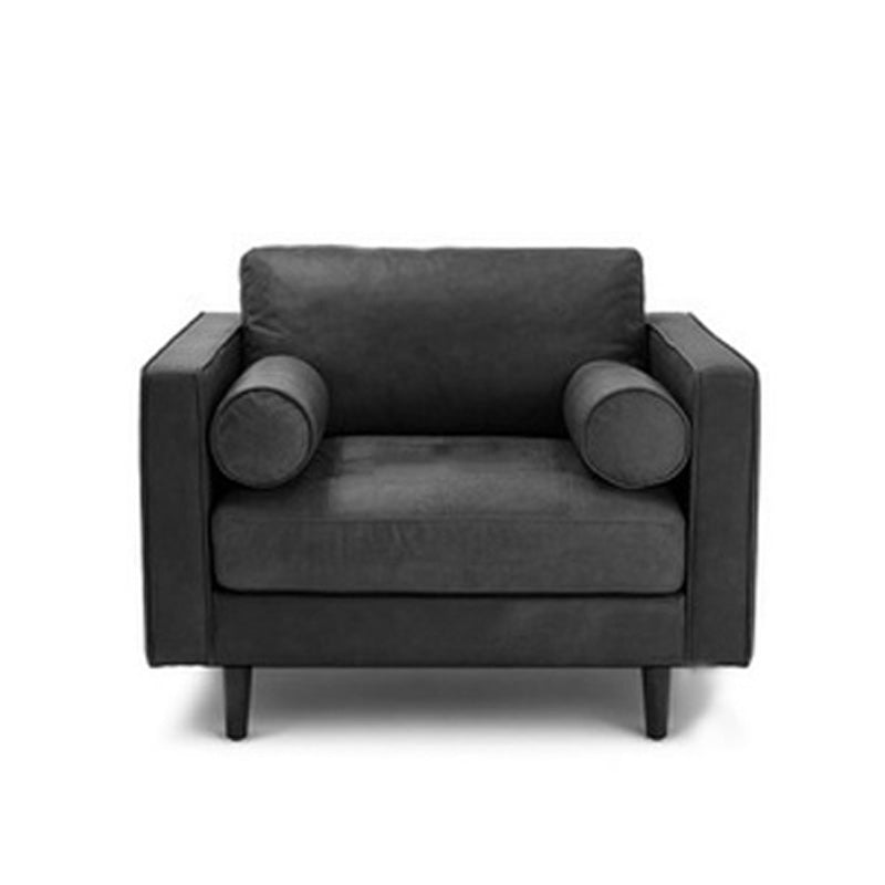 Faux Leather Modern Sofa 37.7"W Square Arm Sofa with 2 Pillows for Living Room