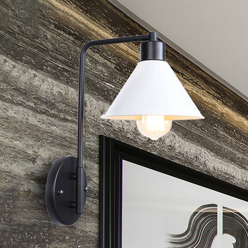 Lámpara de pared cónica blanca Vintage retro metálico 1 Bulbo de estudio de estudio Luz de montaje de pared con brazo angular