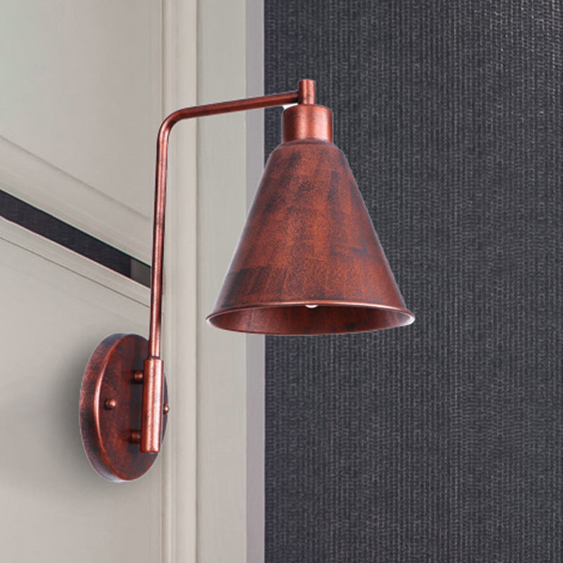 1 Glühbirne konische Wandleuchter Vintage -Stil Schwarz/Rost -Eisenwandmontagelampe mit Winkelarm für Bauernhaus