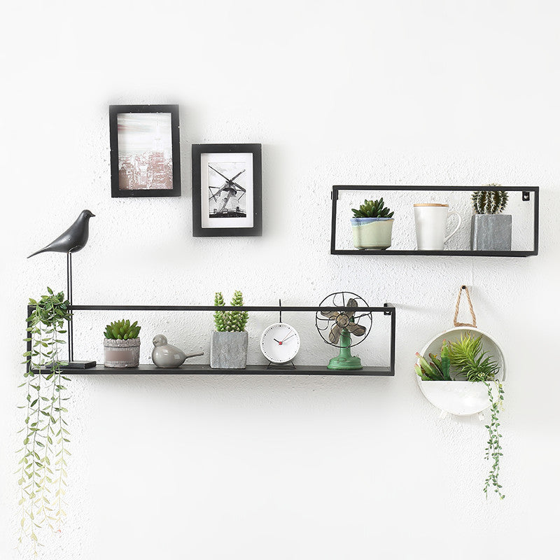Industrial Style Metal Bookcase Wall Mounted Rectangular Shelves