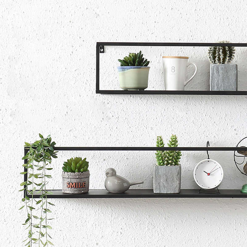 Industrial Style Metal Bookcase Wall Mounted Rectangular Shelves