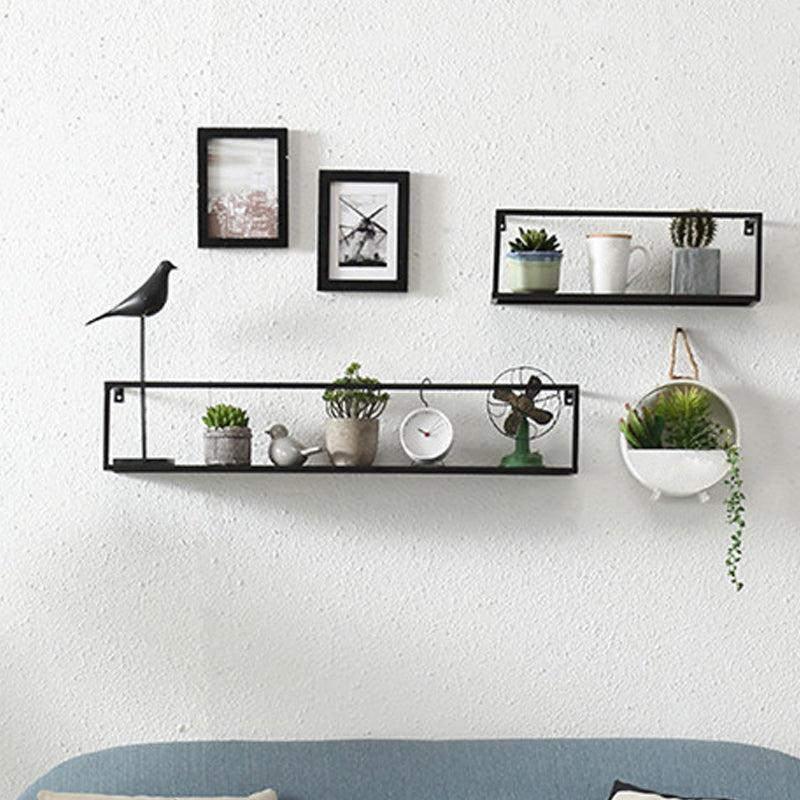 Industrial Style Metal Bookcase Wall Mounted Rectangular Shelves