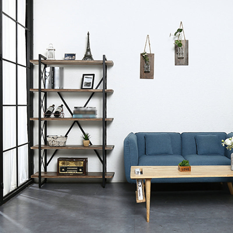 Industrial Style Etagere Bookshelf Open Shelf Bookcase with Rectangular Shelves
